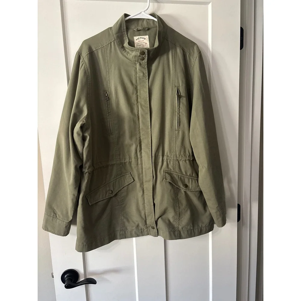 FatFace Womens Dark Green Utility Field Jacket Funnel Neck Size US 14 UK 18